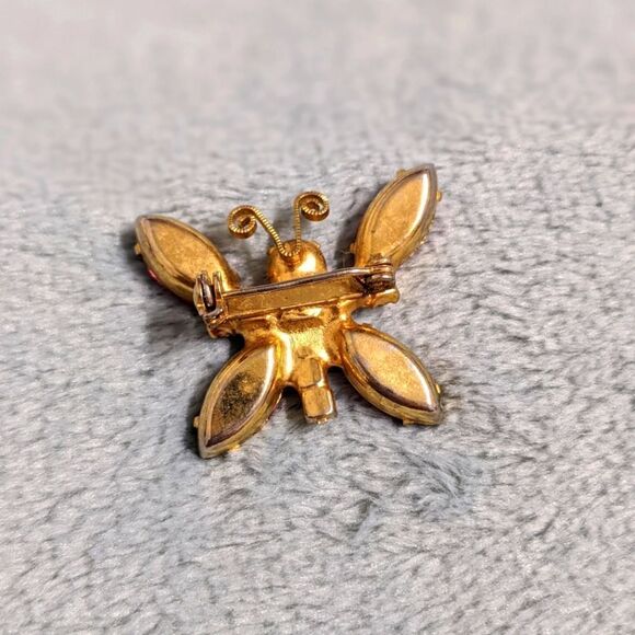 Vintage 1960's Pink Rhinestone Butterfly Brooche - Picture 7 of 10
